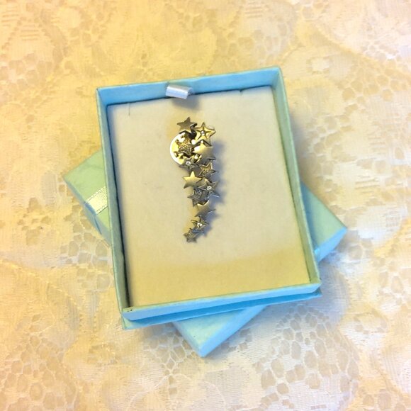 Vintage JJ Clear Cubic Zirconia Titanium Star Timeless Vtg Pin Unisex Jewelry - Picture 5 of 9